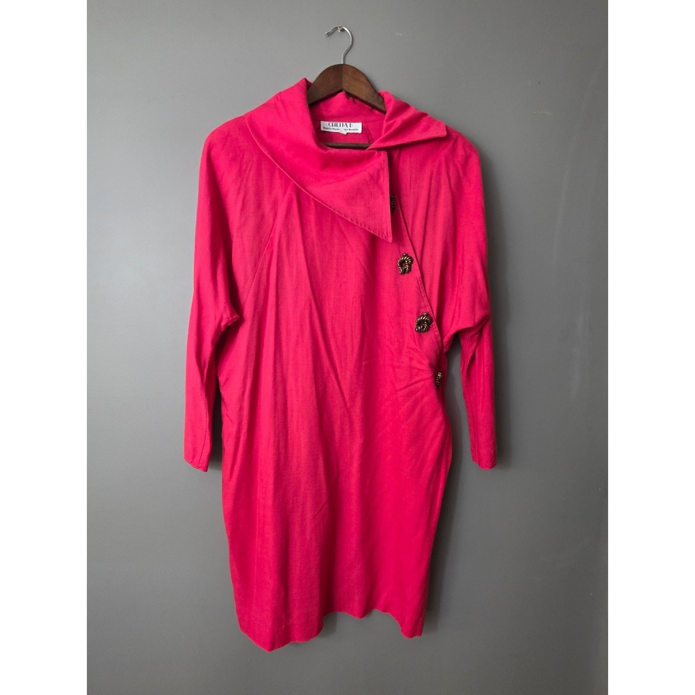 Vintage Chetta B Pink Rayon Linen Asymmetrical Button Dress Sherrie Bloom 10